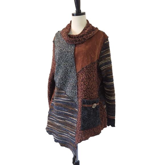 Dots & Vera Sweater Womens Medium Art-to-Wear Patchwork Brown Lagenlook Artsy - Picture 5 of 7